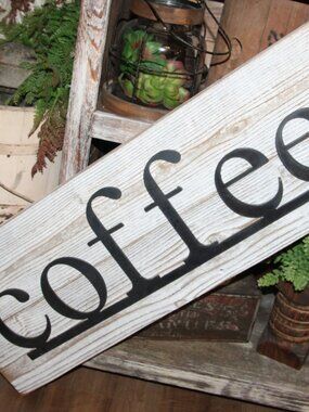 NEW Lrg Rustic Distressed Farmhouse Wood & Steel COFFEE Kitchen Wall Decor Sign